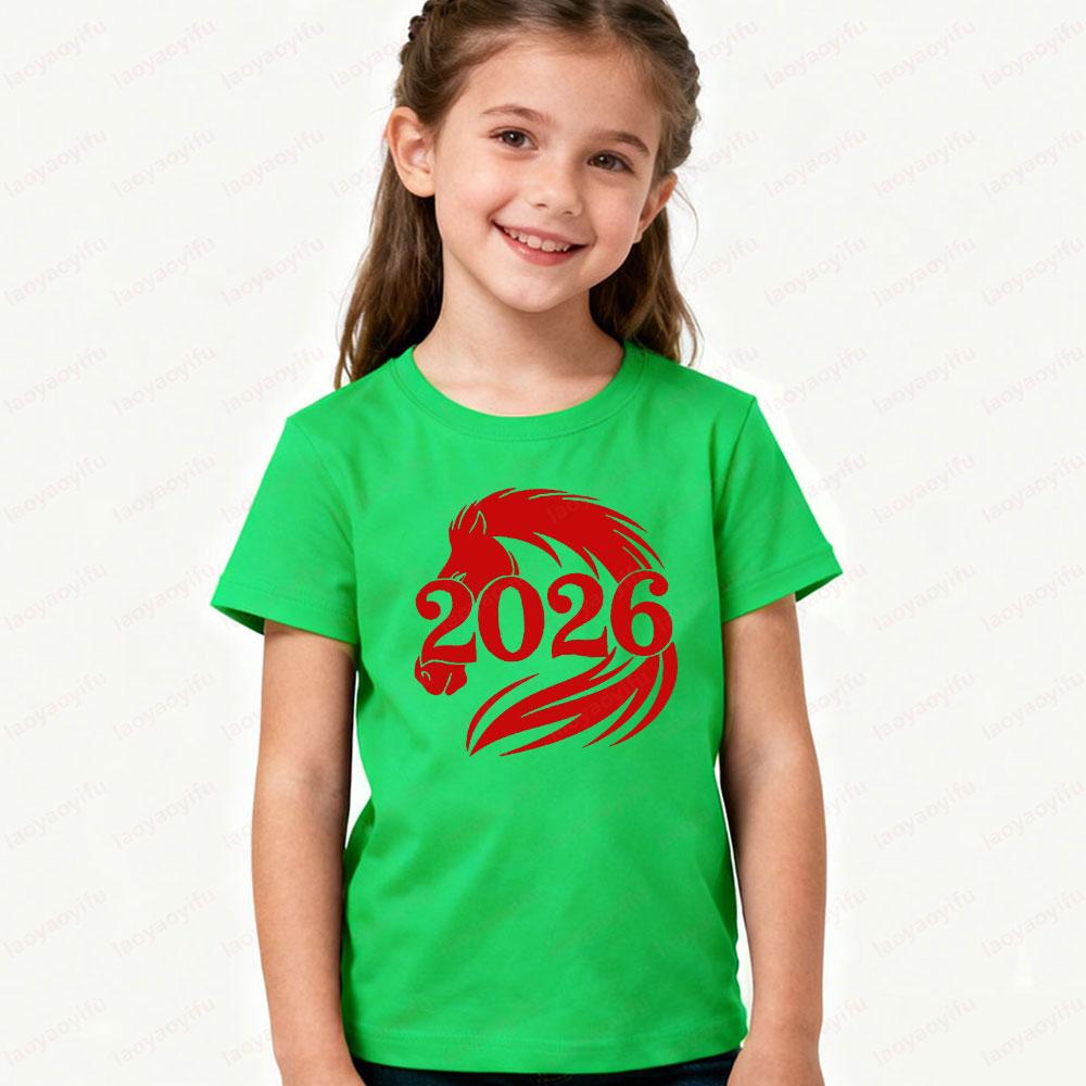 Year of The Horse 2026 Children Tshirt Lunar New Year Shirt Boys and Girls Casual Holiday T-shirt Chinese Zodiac Horse Tee Tops