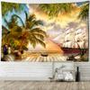 Sunset Coconut Tree Sailboat Tapestry Wall Hanging Boho Aesthetic Room Art Simple Dorm Living Room Decor
