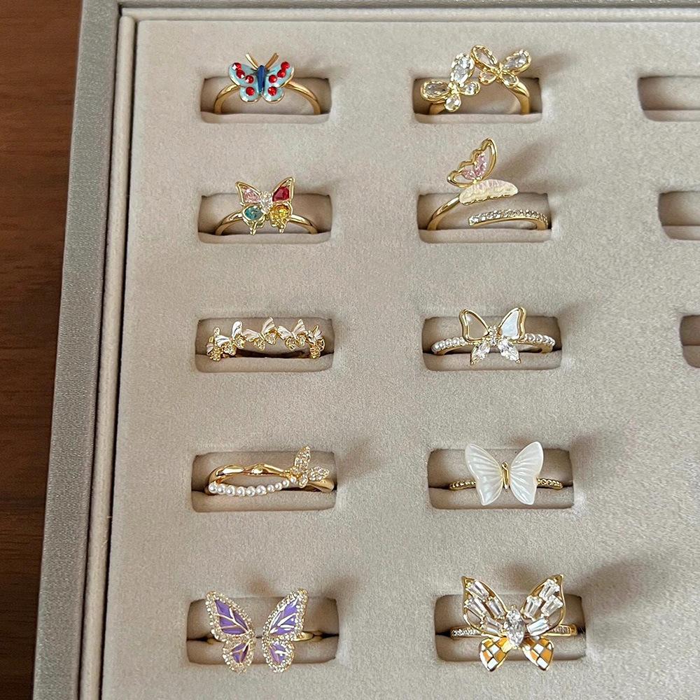 Colored Zircon Butterfly Ring Open Ring Versatile Exquisite Jewelry