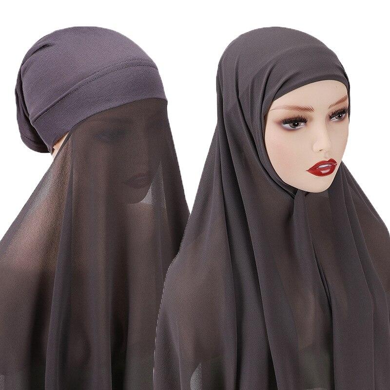 Women Chiffon Hijab Scarf Head Wrap Solid Instant Shawls Muslim Hijabs