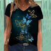 Floral Print T-shirt V-neck Print Women's Short Sleeved T-shirt Top