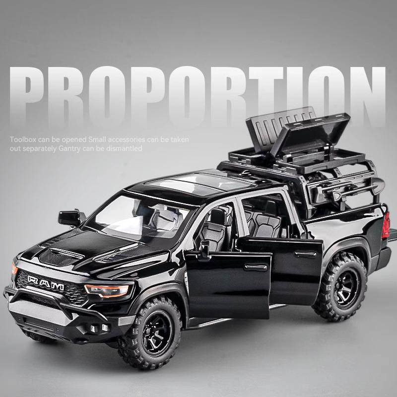 1:32 Dodge RAM MAMMOTH Pickup Off Road Vehicle Miniature Diecast Metal Model Car Toy Pull Back Sound & Light Collectibles Gifts