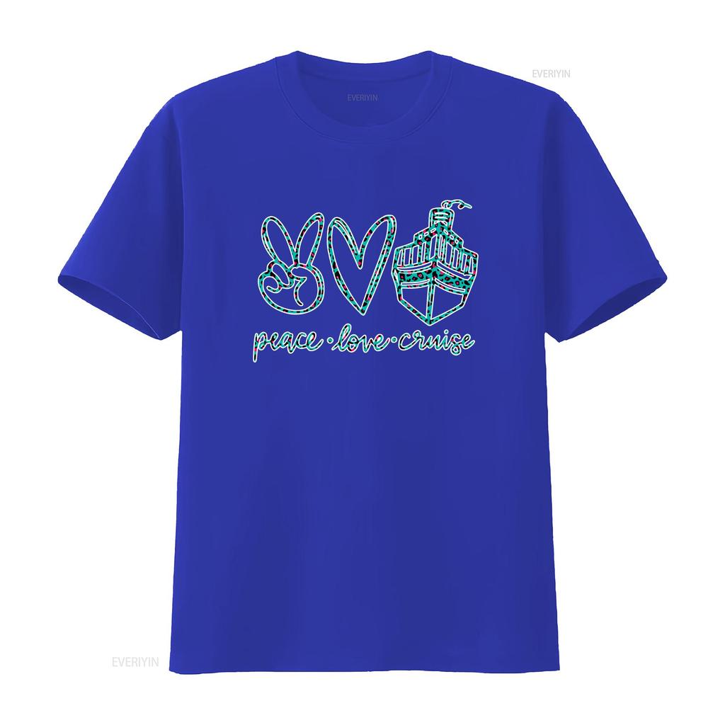 Peace Love Cruise T Shirt Cute for vintage Washed Casual Unisex Breathable Versatile graphic Stretched Top For Everyday Wear