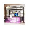 Children's Bed - MUVOE - Bunk Bed 90x200 Cm - Metal and MDF - LED Lighting - Integrated USB Ports