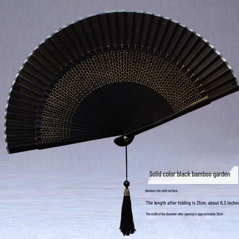Classic Black Bamboo Folding Fan - Chinese Style Mosquito Repellent for a Cool Summer Breeze
