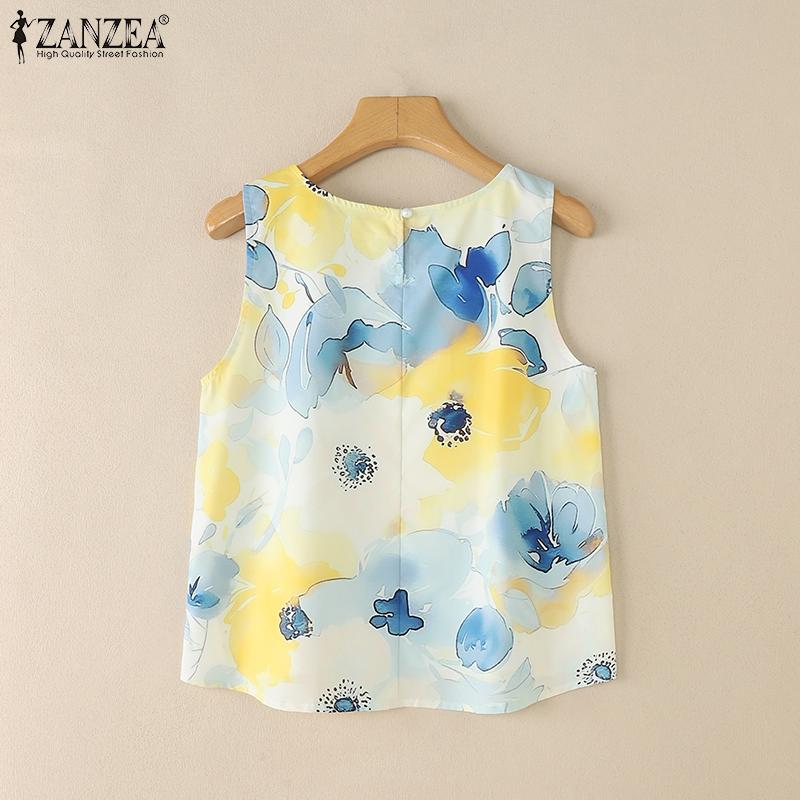 ZANZEA Women Summer Round Neck Casual Sleeveless Print Tank Tops