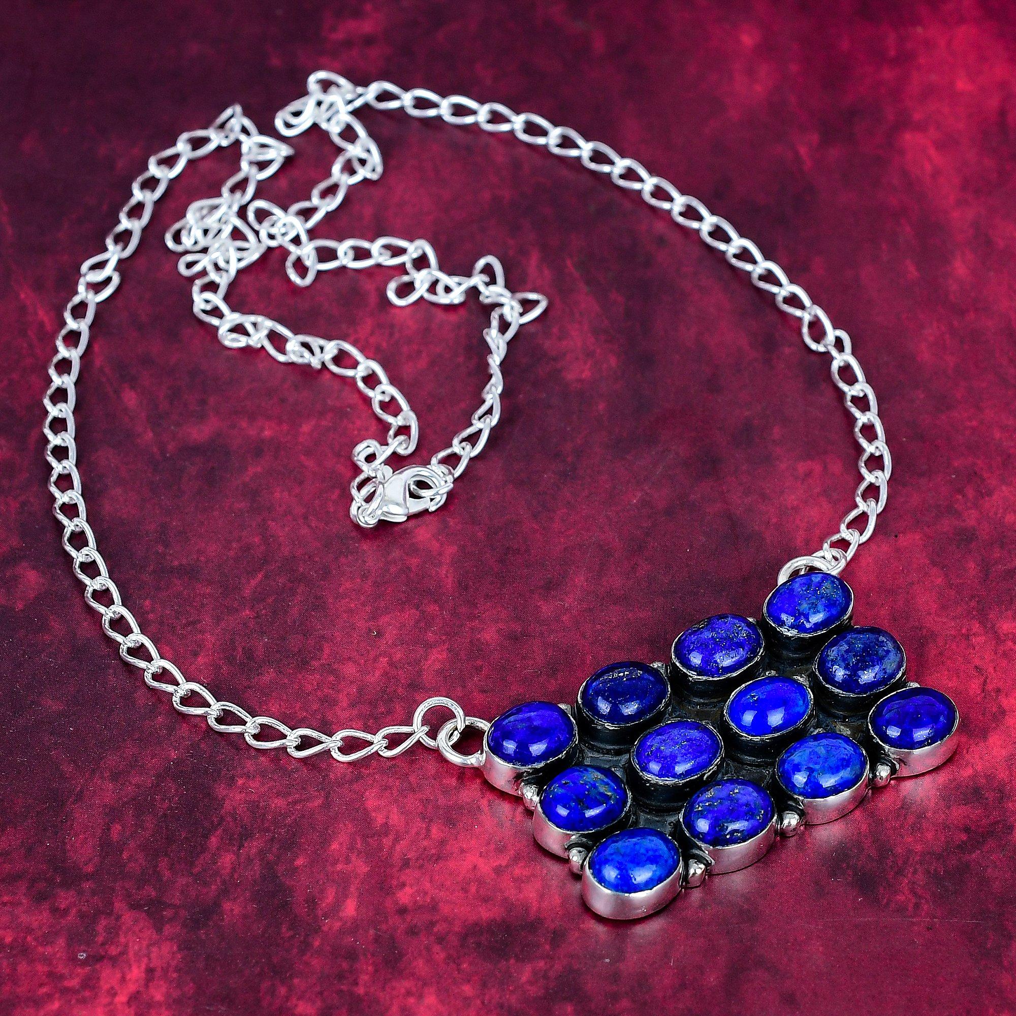 

Ожерелье из лазурита Ювелирные изделия ручной работы, ожерелье из стерлингового серебра 925 пробы Дизайнерские украшения из драгоценных камней Регулируемая цепочка Ожерелье Подарок для мамы синий