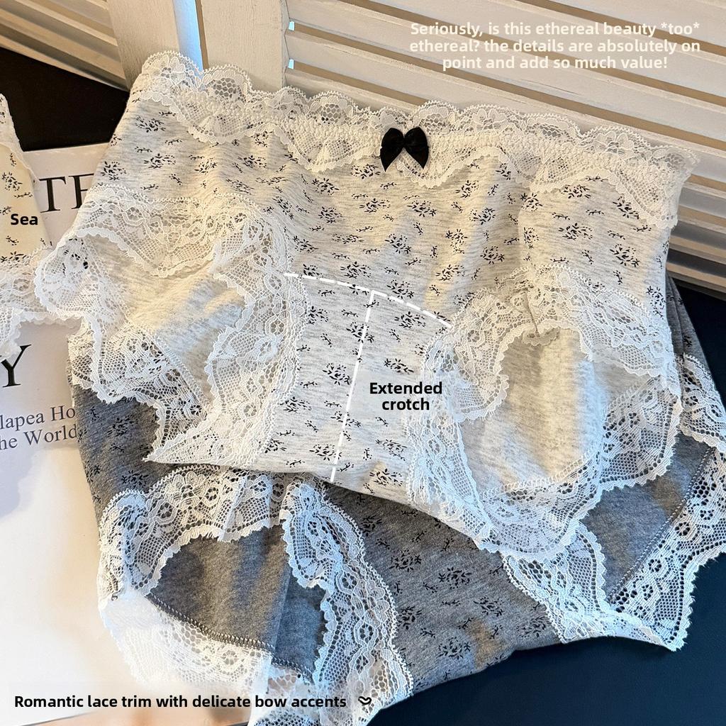 Female Spring and Autumn Small Broken Lace Edge Comfortable Breathable No Trace Extended Crotch Waist Triangle Briefs