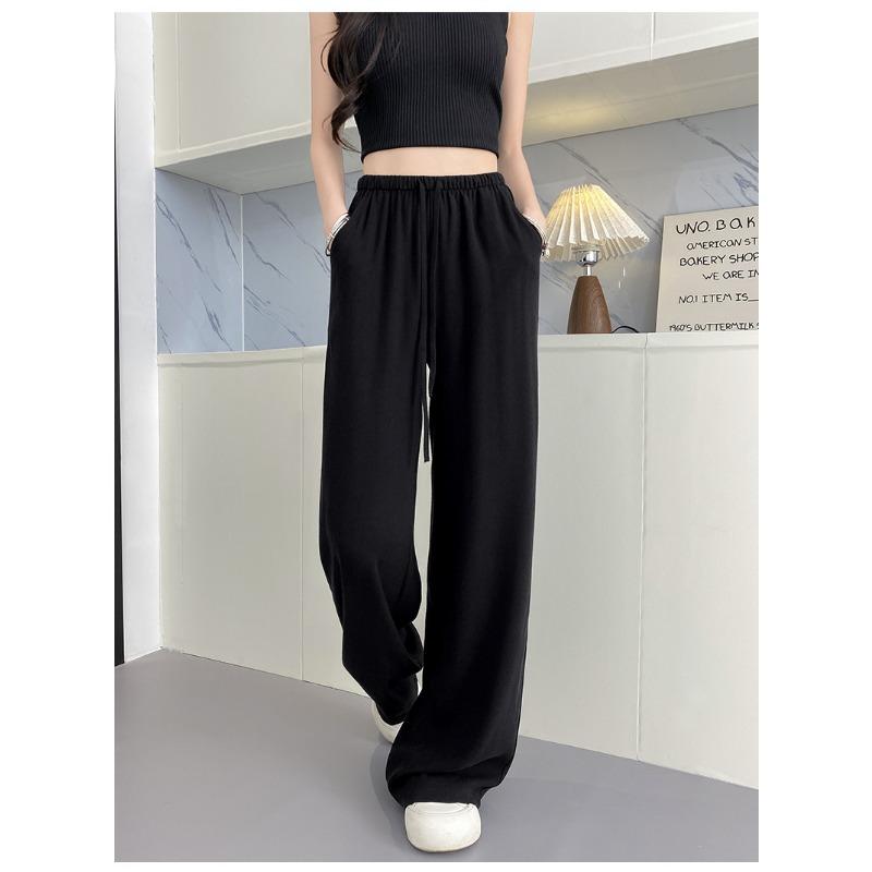 Women Linen Blend Wide Leg Pants High Waist Loose Summer Trousers
