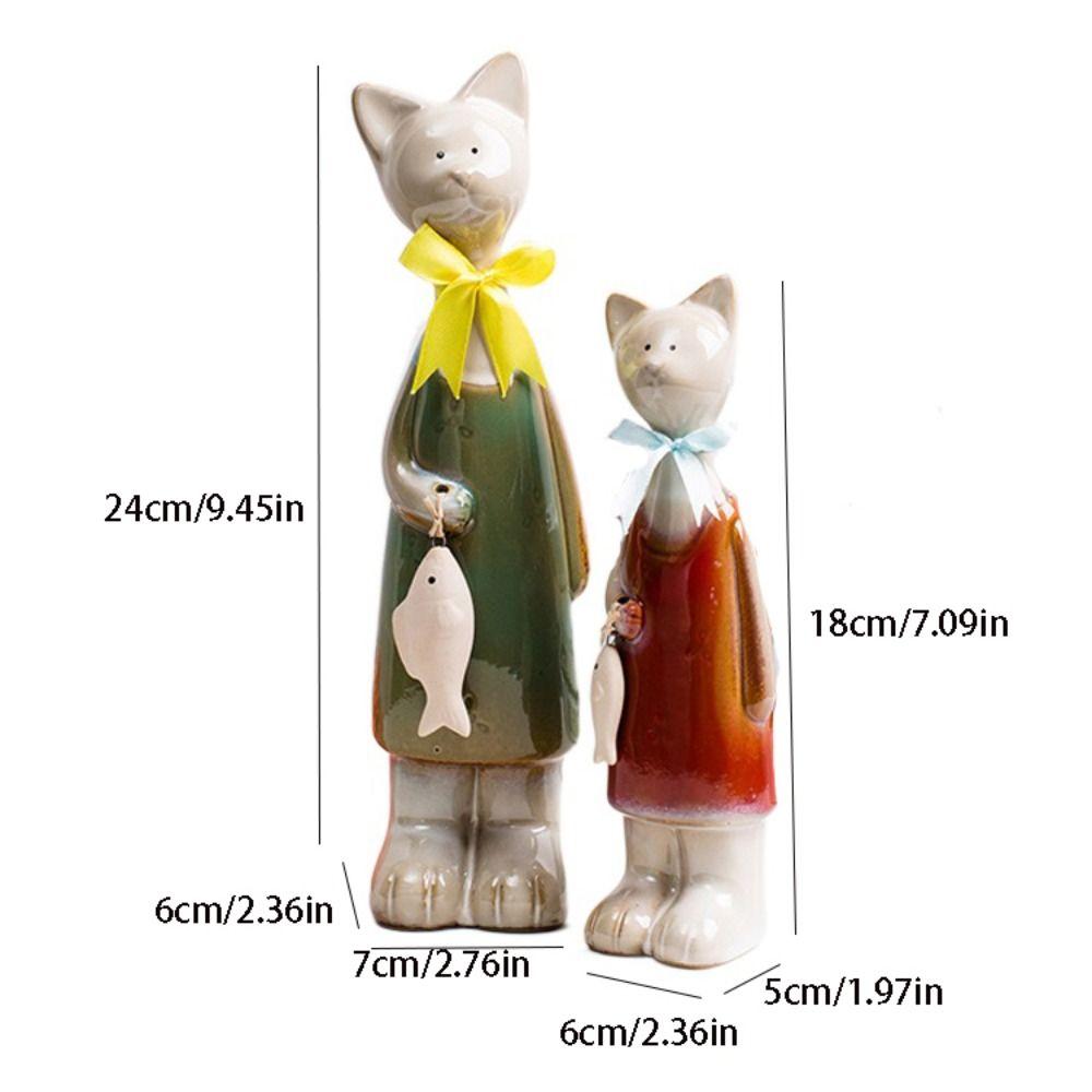 2pcs Modern Cat Figurines Ceramic Miniatures Sculpture Creative Animal Art Statues  Prop
