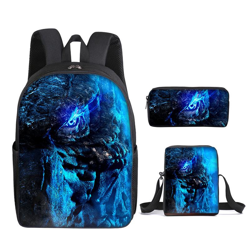 2021 Godzilla Wars King Kong School Bag Three-Piece Combination Set Primary And Secondary School Students Printed Backpack Cartoon School Bag