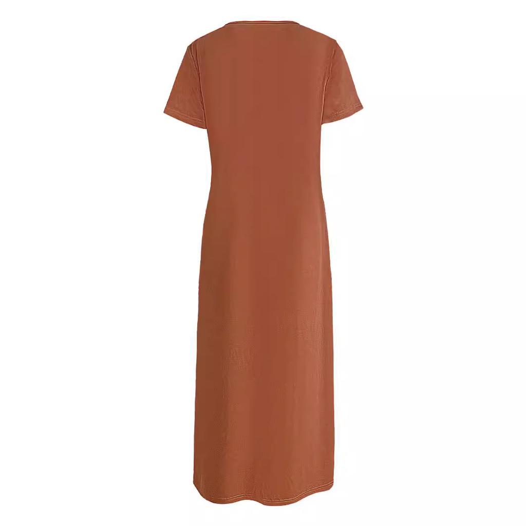 European and American new models, comfortable casual women's clothing, short-sleeved round neck retro bull's head letter color printed dress