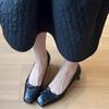 Fashion Women's Spring Heel Shoes New Style Square Head Shallow Mouth Splicing Butterfly Knot Set Foot Non-slip Single Shoes