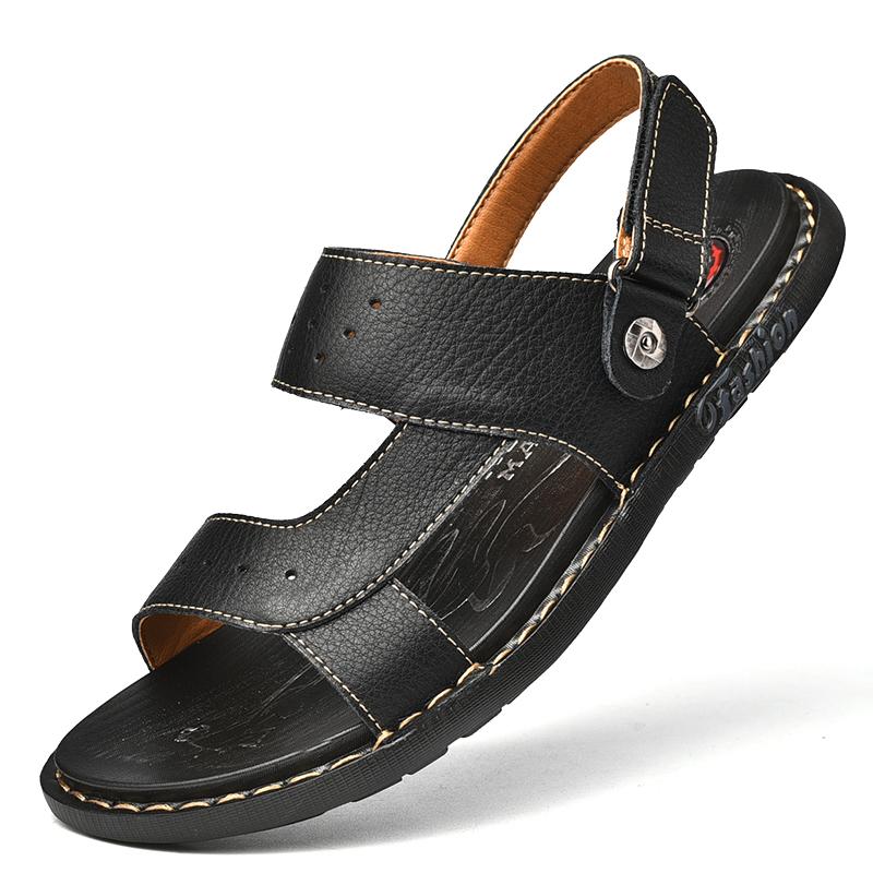 Fashion Mens Beach Sandals Open Toe Non-slip Men Slippers Classic Two Uses Male Minimally comfortable and breathable walking shoes