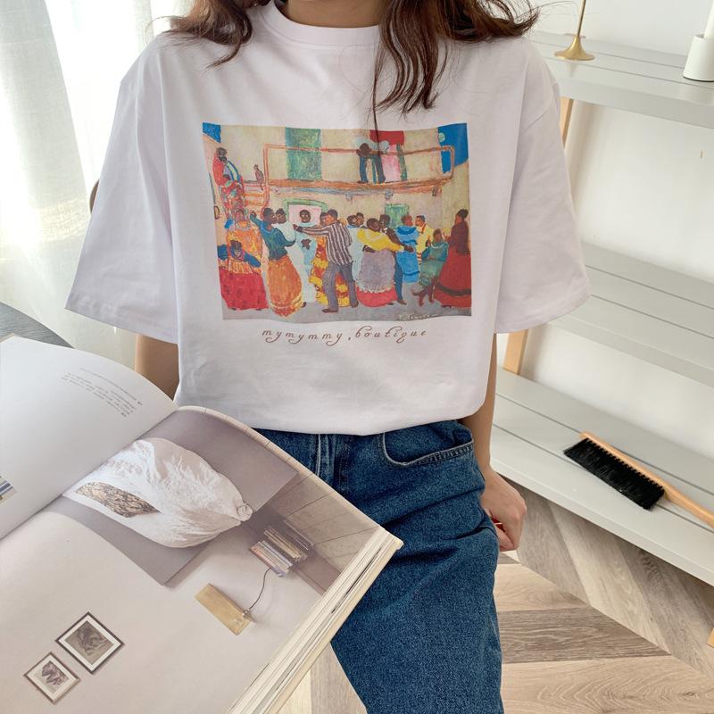 vintage funny cartoon print high street white short sleeved t-shirts for women's summer casual oversized t shirt harajuku streetwear tshirt y2k tops