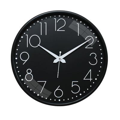 Embossed Metallic Analog Wall Clock, Silent Sweep, Numeric Time Indicator (12 Inches, Black and White)