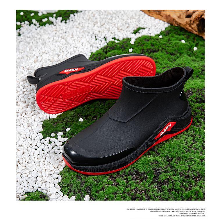 Men's Short PVC Outdoor Rain Boot Waterproof Durable Non-Slip Fishing Work Shoe for Men