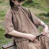 Elegantes Sommerhemd für Damen im Retro-Chinesischen Stil mit Stehkragen und Froschknöpfen, Mittellanges Baumwoll-Leinen-Oberteil.