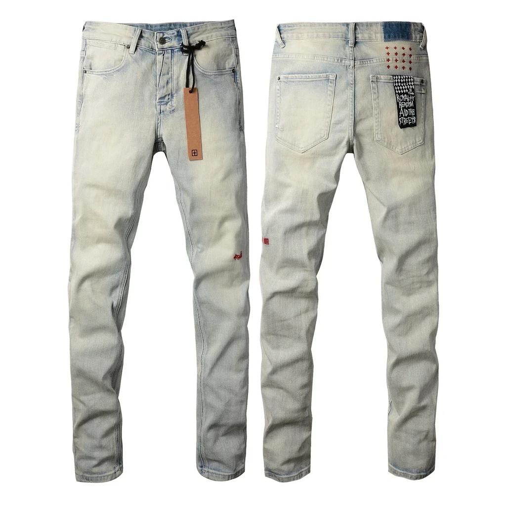 VibeStreet New Jeans Men Paint Hole Trendy American High Street Trend Low Rise Stretch Skinny Pleated Ripped Jeans