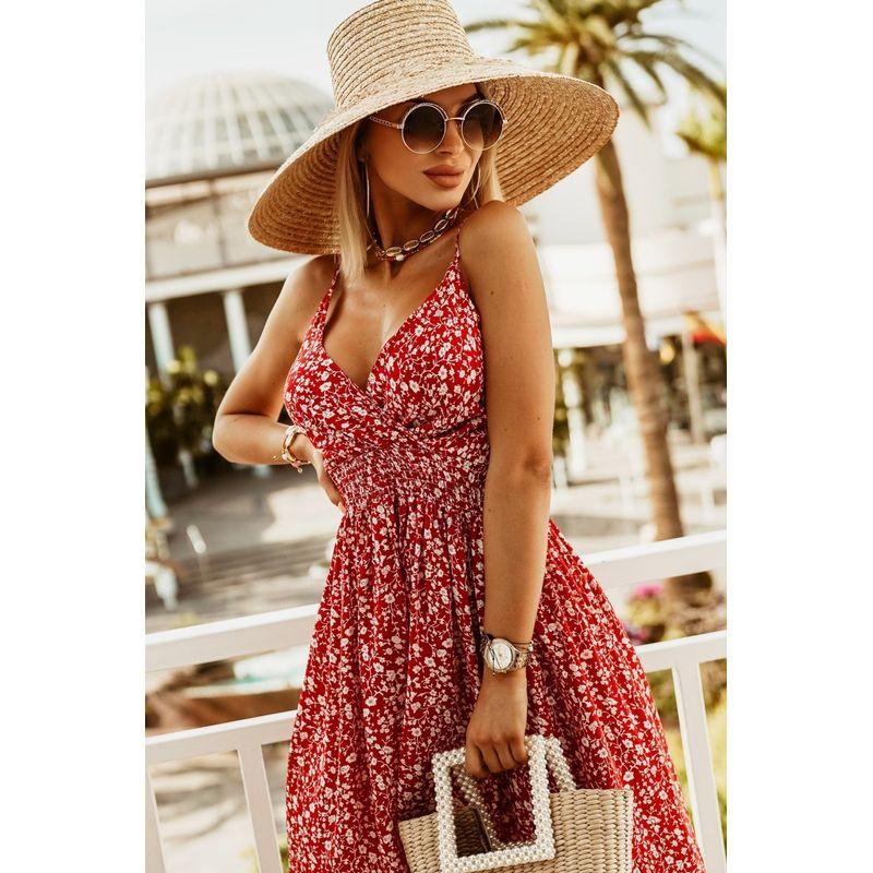 

Модный летний комбинезон-юбка без рукавов с завышенной талией, новинка, сексуальные бретели, V-образный вырез, женская одежда ниже колен, утягивающий талию, большой размер, длинное платье Red Floral L