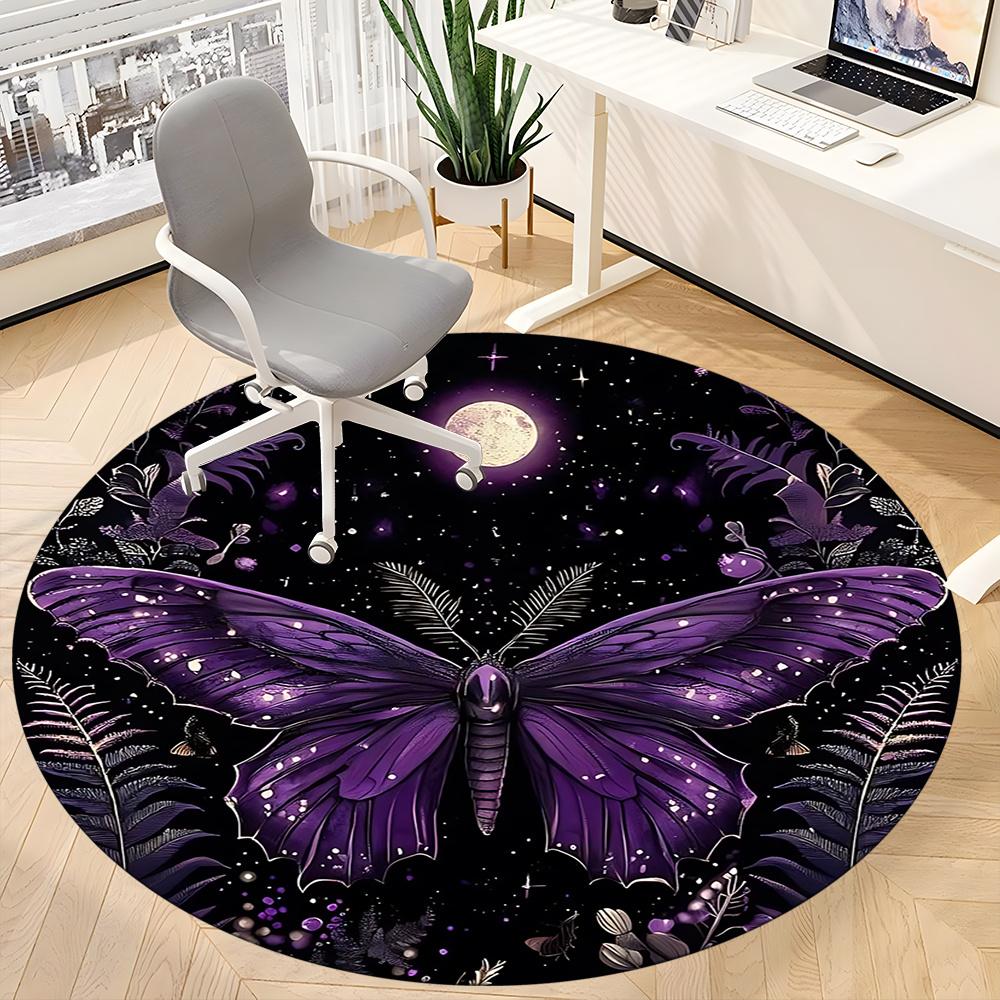 1pc Butterfly Night Office Round Area Rug, Indoor Mat Suitable ForOffice, Under Office Chairs Bedroom Living Room Home Decor, Room Deco 033