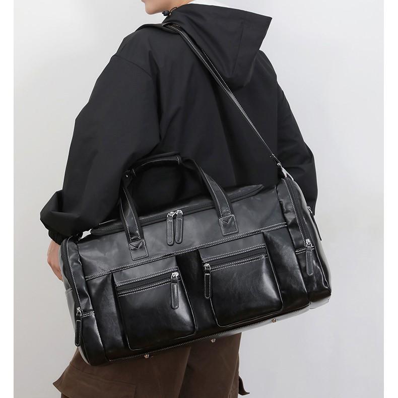 Large Capacity Leather Travel Bag Unisex Duffel Bag With Shoe Compartment Multifunctional Fitness Sports Bag