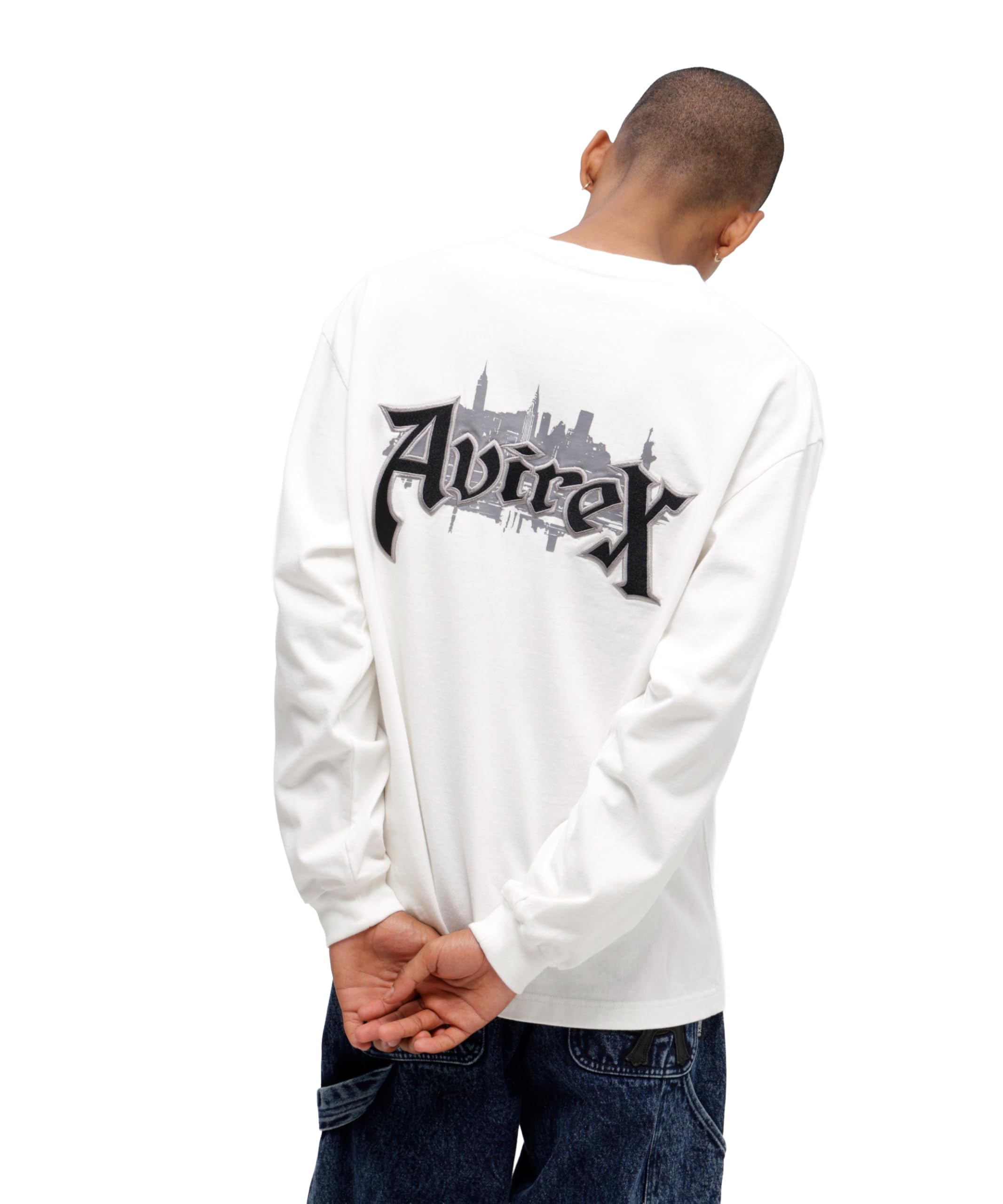 Avirex EMB NYC Embroidered Long Sleeve Size L/S T-SHIRT T-Shirt, Men s, XL, 030, White, 783-5230023