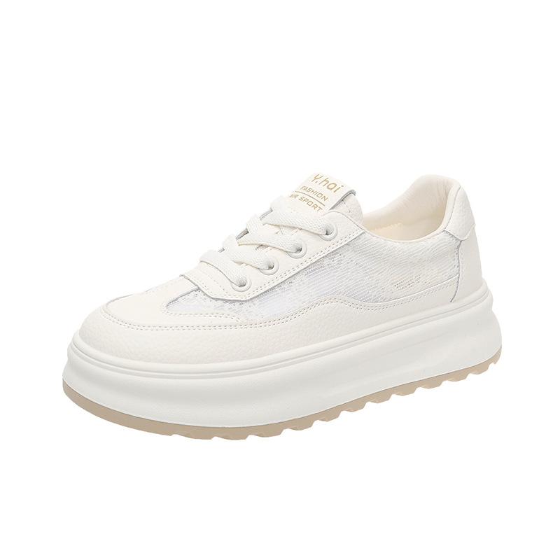 [Fanfna] Thick-soled Little White Shoes Women's 2025 New Summer Sports and Leisure Shoes Breathable and Lightweight Mesh Board Shoes