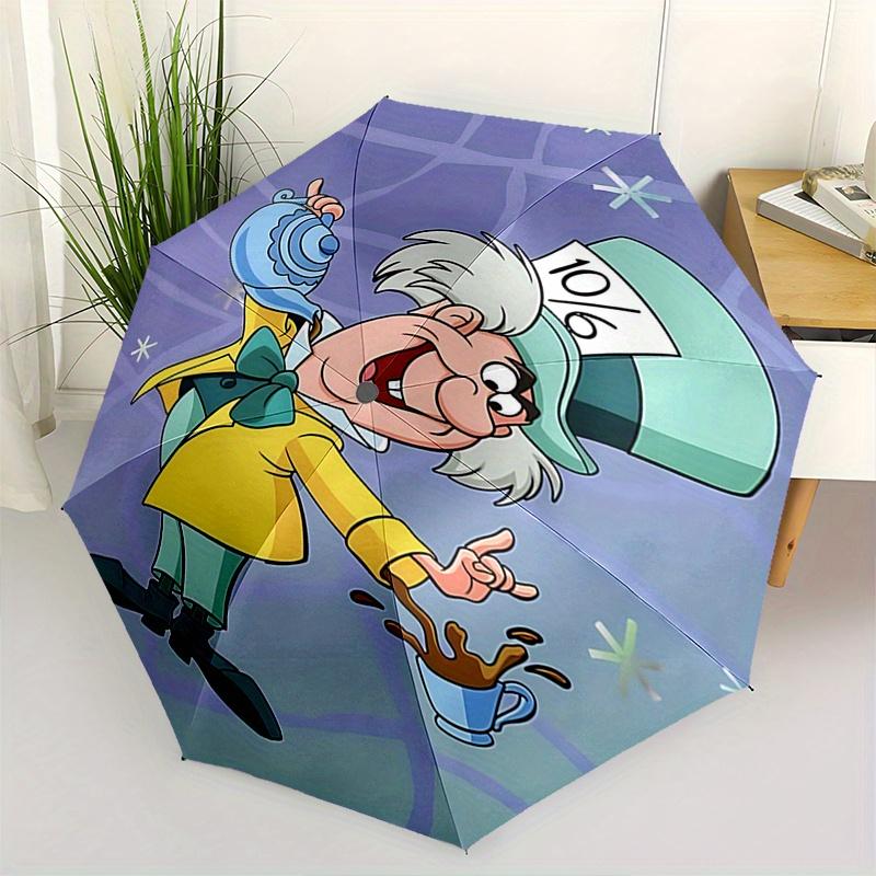 

Disney Mad Hatter, Wonderland Automatic Open/Close Fashion umbrella - Cute Umbrella with Cute Design, Portable 3-Fold Compact Umbrella for M