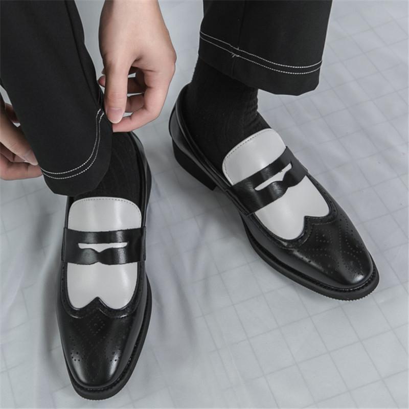 New Black White Brown Mixed Penny Loafers Men Pointed Slip On Casual Shoes Wedding Dress Homecoming Footwear Zapatos Hombre
