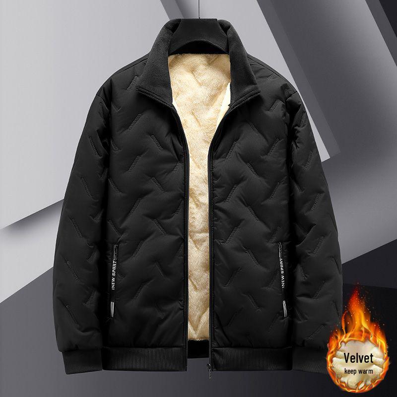 

Men s Winter Fleece-Lined Cotton Coat: Loose, Warm, Stand Collar, Wear & Stain-Resistant. 5XL чорний