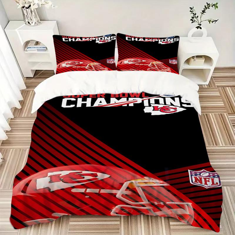 3 Pezzi Kansas City Chiefs Campioni del Super Bowl NFL Casco Decorazione per la Casa Set Biancheria da Letto - Perfetto per Camera da Letto, Camera degli Ospiti, Soggiorno, Hotel - Gi Ideale
