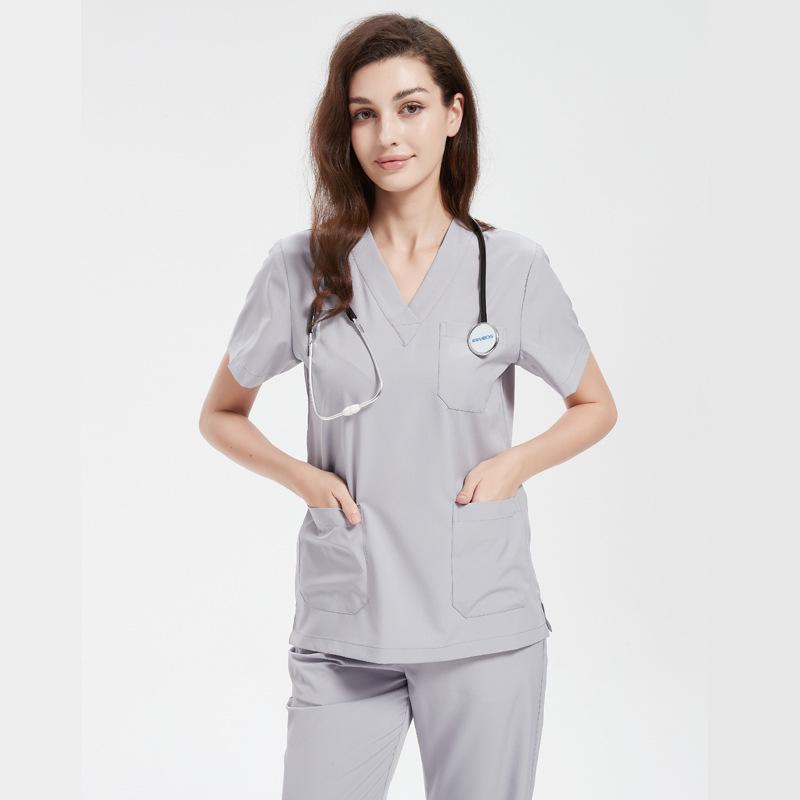 Elastic V-neck Doctor & Nurse Work Uniform - Washable Surgical Gown Suit Set.