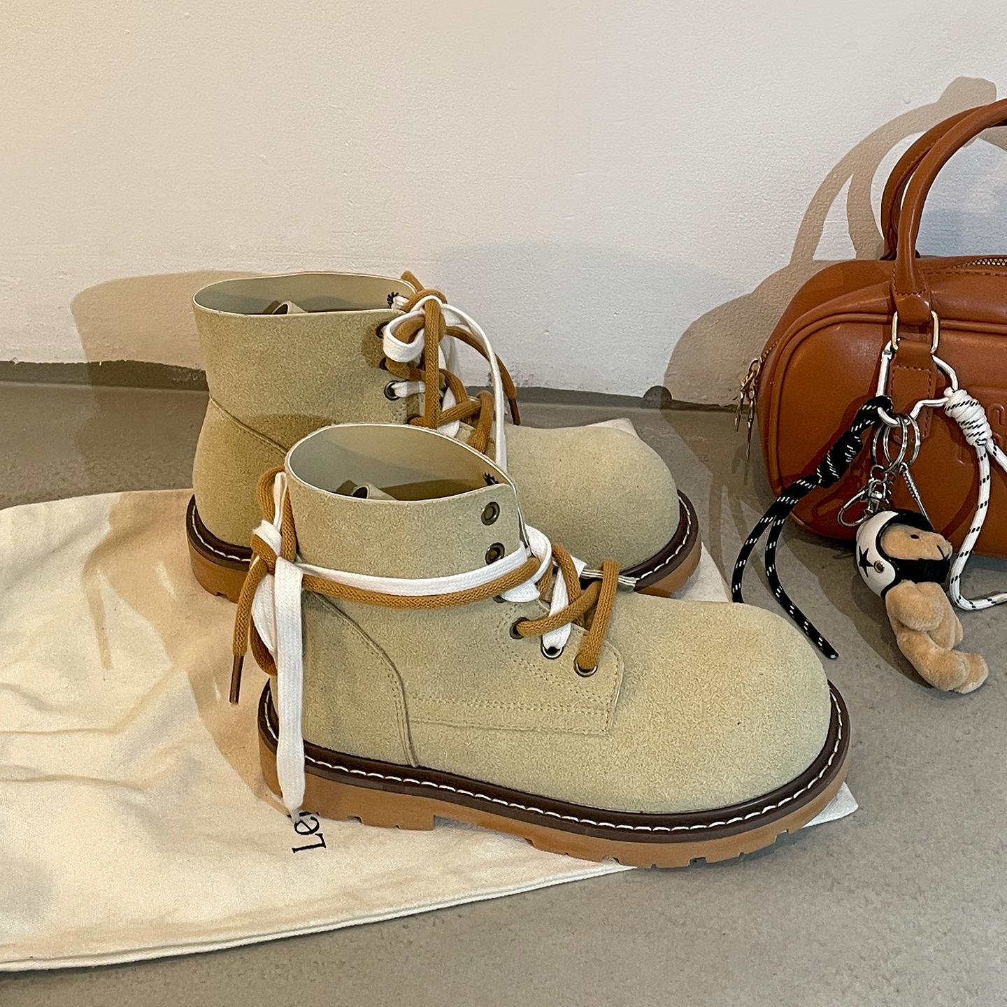 

Queen Fan retro inner heightening flat-bottomed Martin boots women s 2025 new autumn popular versatile Birkenstock short boots 40 абрикосовый