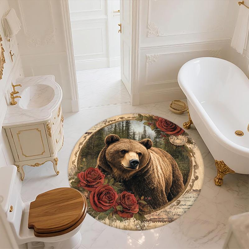 Vintage Rose Animals,Round Area Rug,Carpet Rug for Living Room Bedroom Sofa Playroom Decor,Non-slip Floor Mat