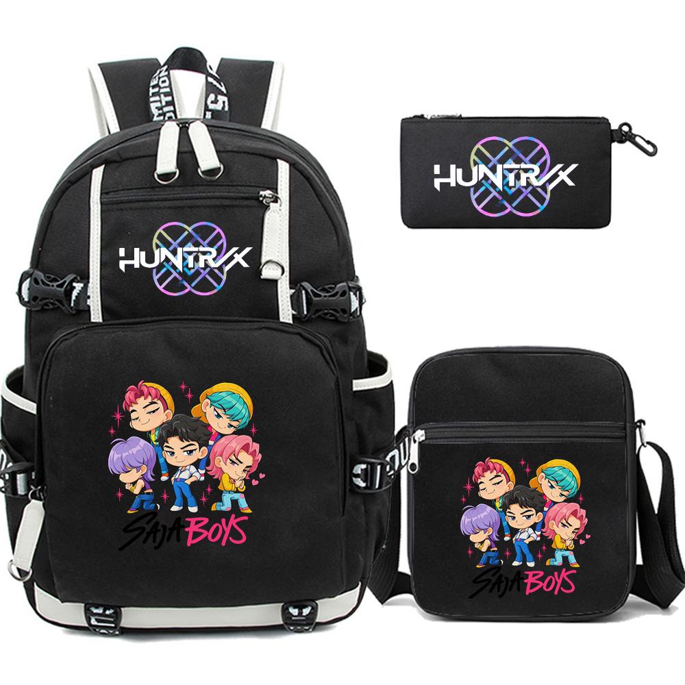 3 Stück/Set Neuer Cartoon Kpop Bedruckter Rucksack mit Federmäppchen Umhängetasche für Teenager Mädchen Junge Schultasche Große Kapazität Wasserdicht Reisetasche Kindergeschenk