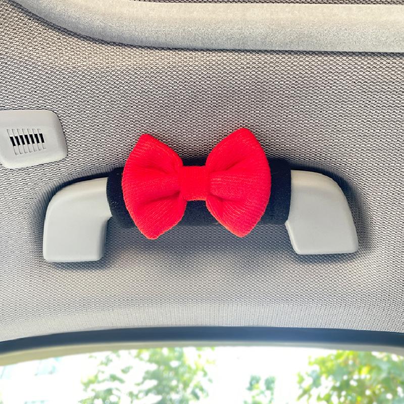 

1Pc Car Roof Armrest Covers Soft Suede Protective Cover Car Roof Handle Cover Auto Interior Cute Bow Tie Accessories 2pcs червоний