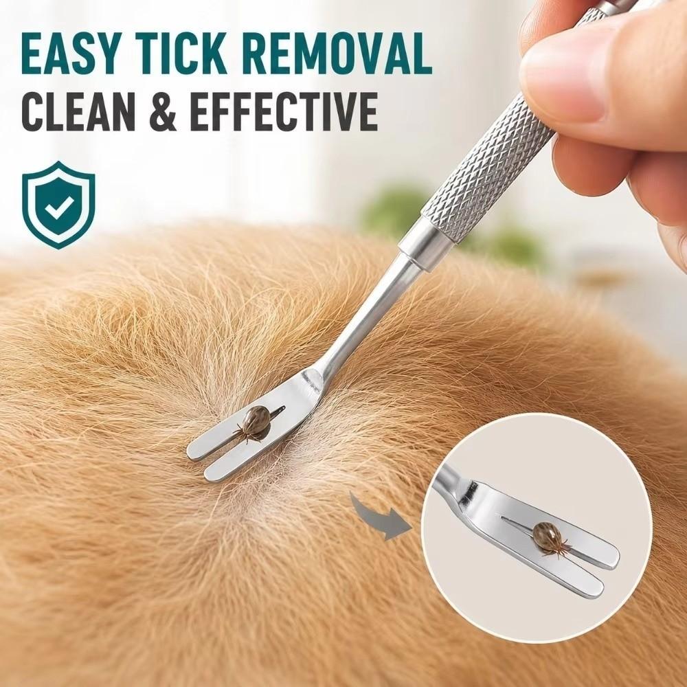New Stainless Steel Tick Fork Fork Shape Effective Design Tick Removal Tool Silver Pet Tick Remover Dog Care Tool