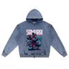 DTG print Knitted Denim Zip-Up Hoodie Japan Samurai Brother Print Zipper Hoodies  