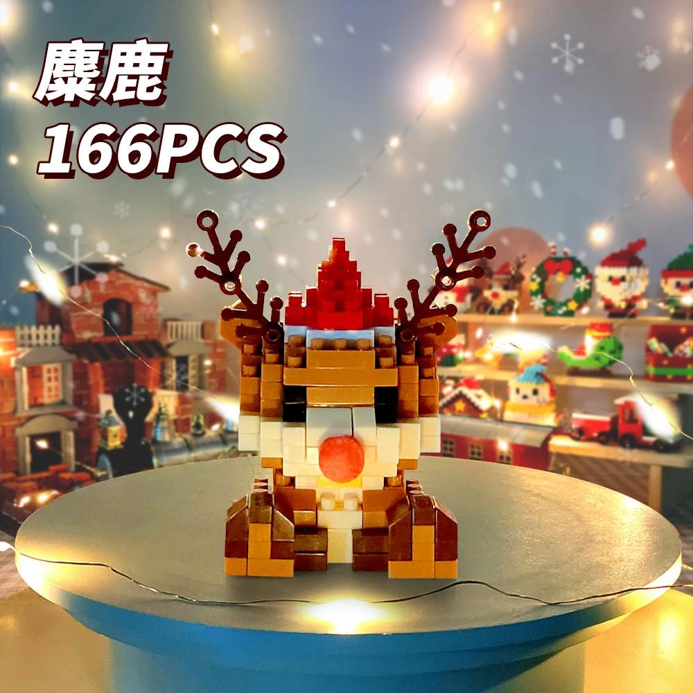 Kids Christmas Building Blocks Toys Mini Micro Building Brick Christmas Tree Stocking Blocks Puzzle Assembling Table Decor Toy