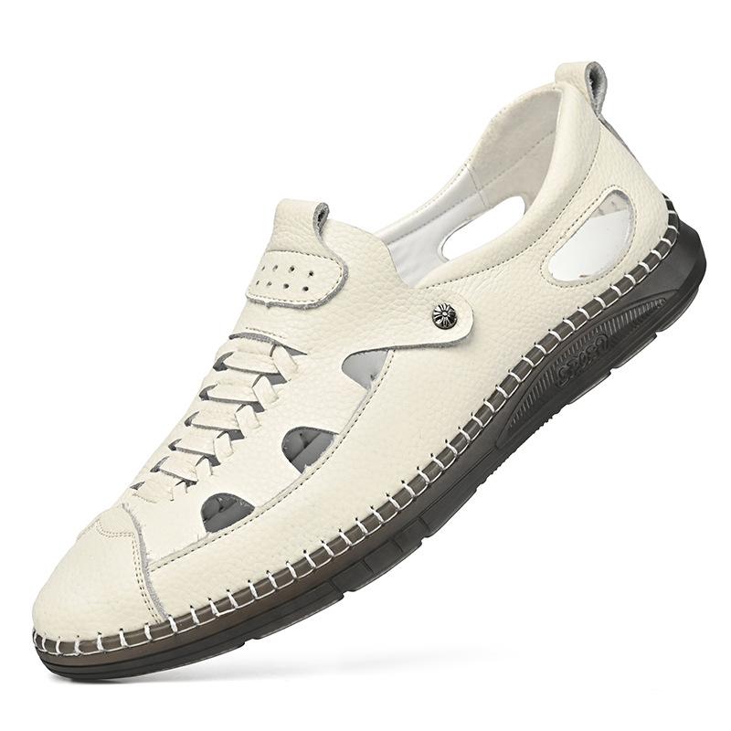 Sandalen Herren 2025 neue Herren Freizeitschuhe Strandschuhe hohle Lederschuhe Herrenmode atmungsaktiv Zehenkappe Lochschuhe
