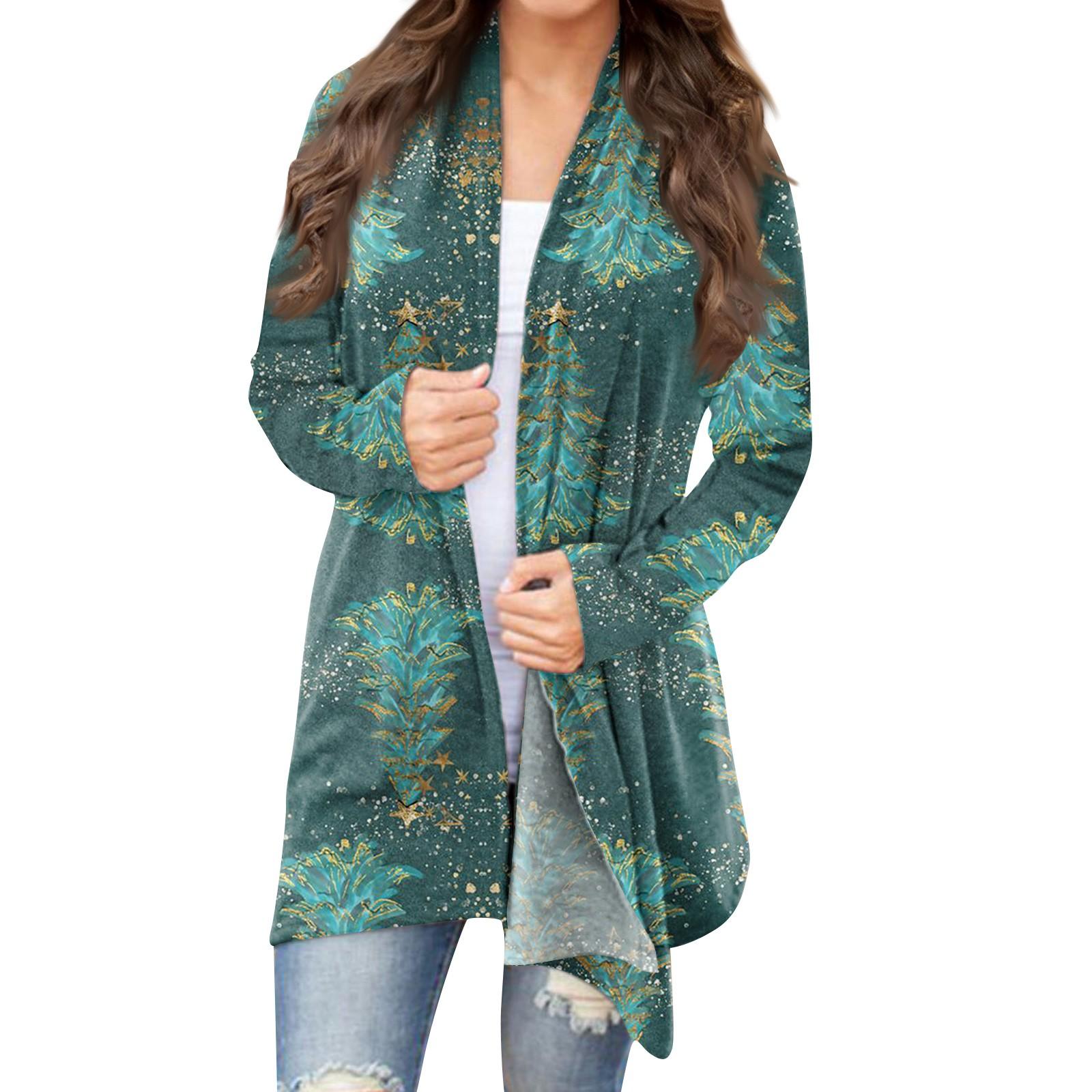 

Рождественская женская мода Повседневная куртка-кардиган с длинным рукавом с принтом L