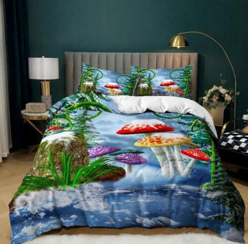 Mushroom World Quilt Duvet Cover Pillowcase Bedding Set Single Double King Size