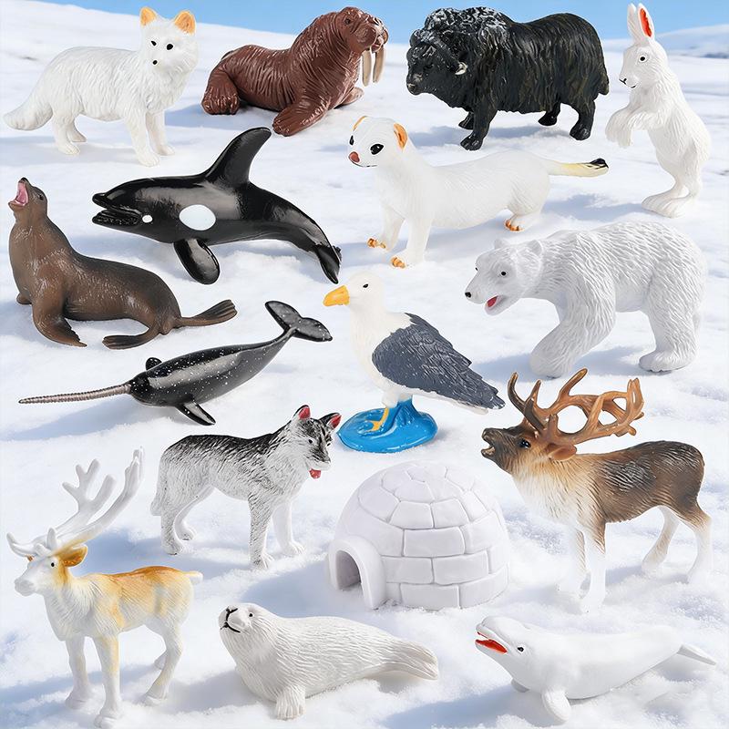 Realistic Polar Animal Toy Set: Polar Bear, Ferret, Reindeer, Seal, Orca, Arctic Hare, Walrus Figurines.
