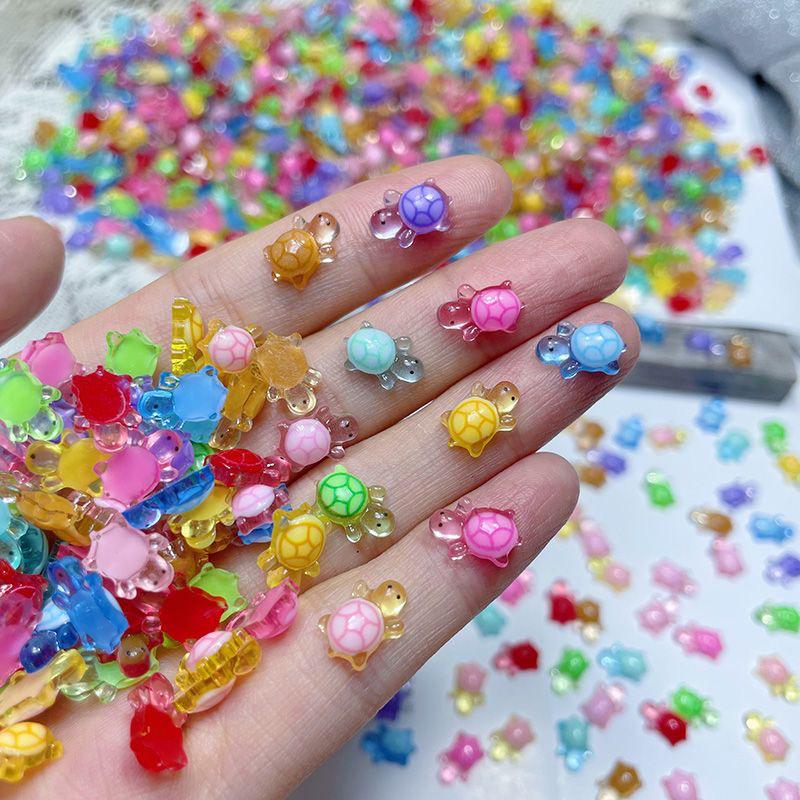 100 шт. Мультяшні 3D Світні Черепахи DIY Дофамінові Кольорові Міні Тварини з Смоли Нічне Світіння Мініатюрні Фігурки Декорація Саду Феї