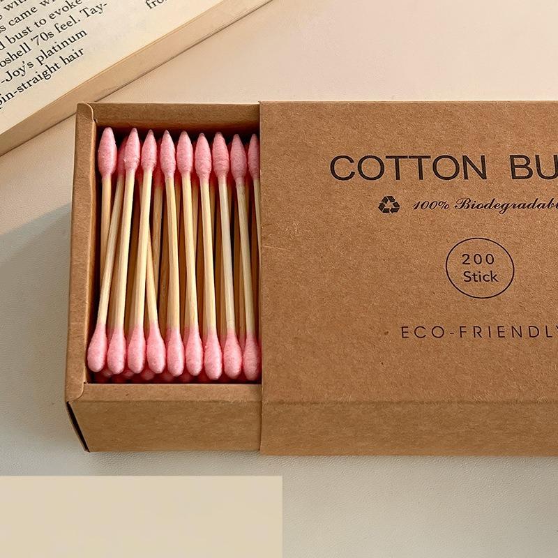 Eco-Friendly Bamboo Cotton Swabs Double Head Disposable Ear Cleaning Makeup Remover Sticks Kraft Paper Box Packed Beauty Tool