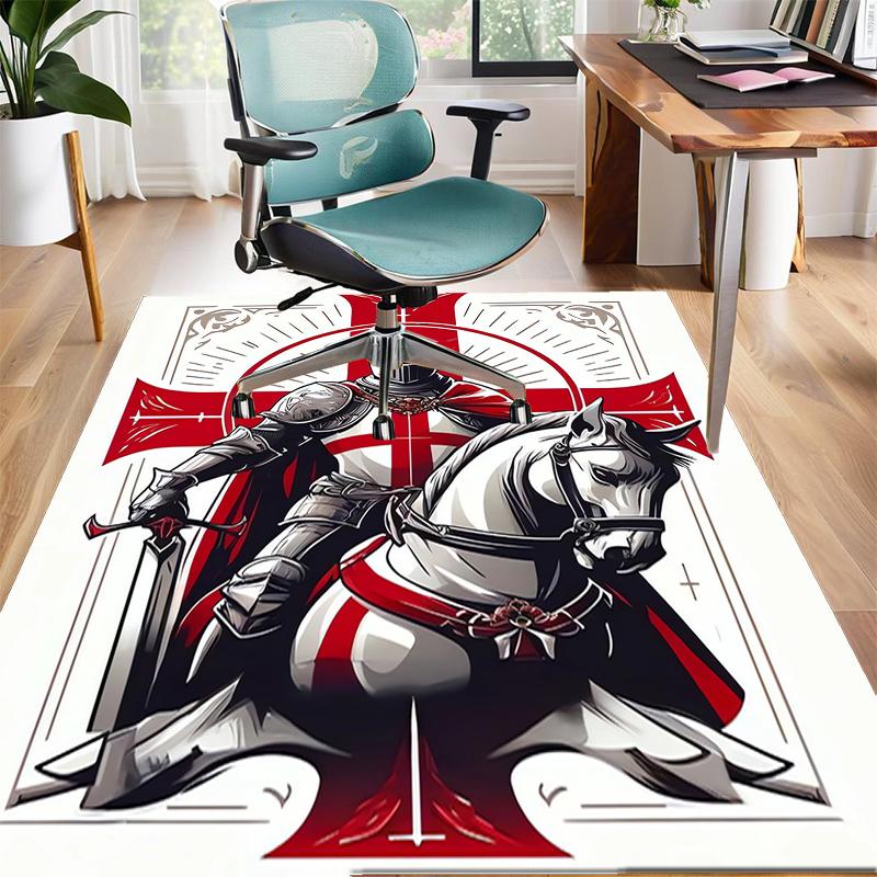 Kreuzritter Ritter Polyester Teppich, Weiche Indoor Matte für Bürostuhl, Wohnzimmer, Schreibtisch - Dekoratives Home Office Teppich Design
