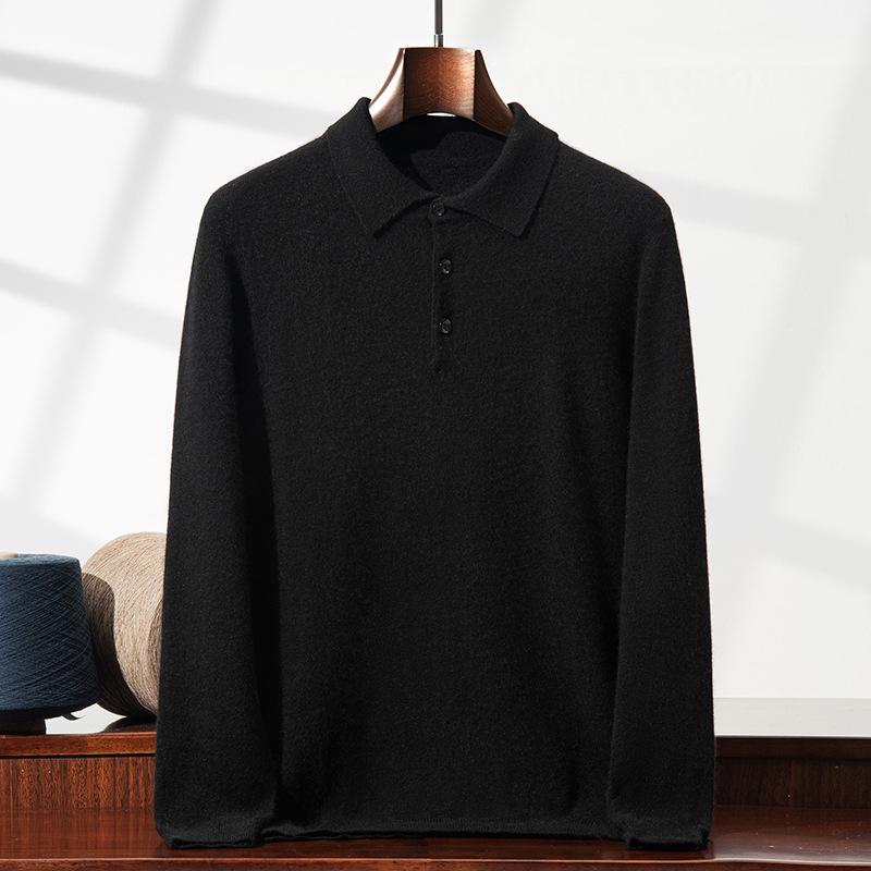 Men's Cashmere Polo Collar Sweater - Loose Fit, Long Sleeve Knitwear for Autumn & Winter