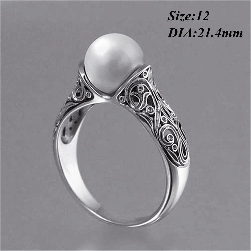 Charm Gift Vintage Wedding Jewelry 14K Yellow Gold Plated White Pearl Ring