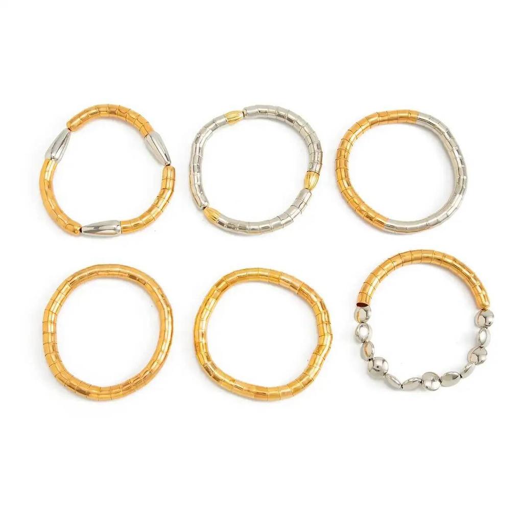 SHIXIN 6 Pcs/Set Vintage Multilayer Handmade Woven Bracelet Women Punk Gold Silver Color Blocking Stack Bangle Banquet Jewelry